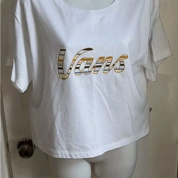 VANS Scripts Stripe Crop T Shirt NWT Size Small - Picture 2 of 7